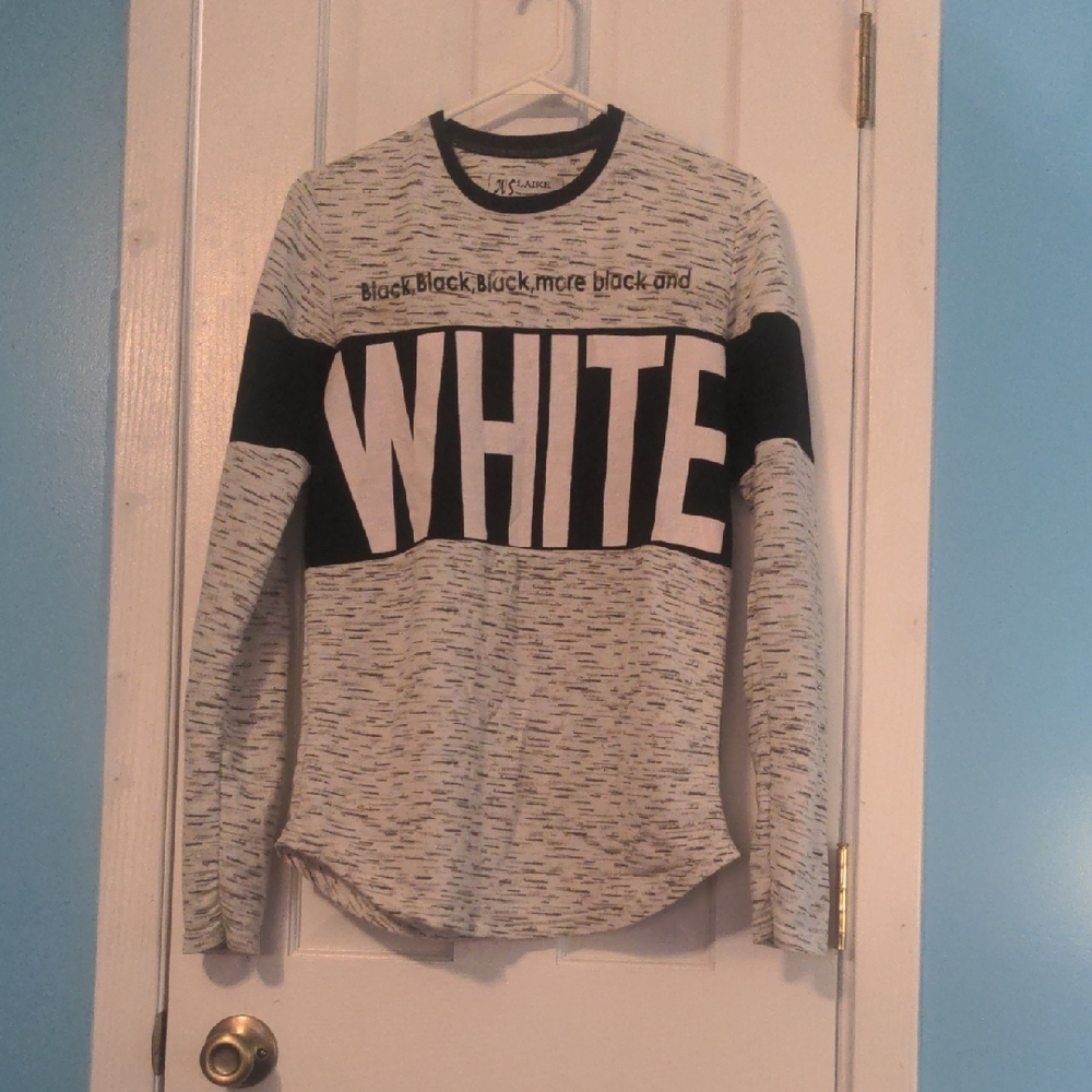 Black and White Long Sleeve Tee with Crew Neck